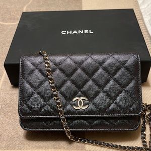 Chanel 19s Black iridescent wallet on chain-WOC